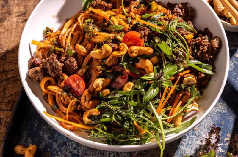 Thai Red Curry Basil Beef Noodles