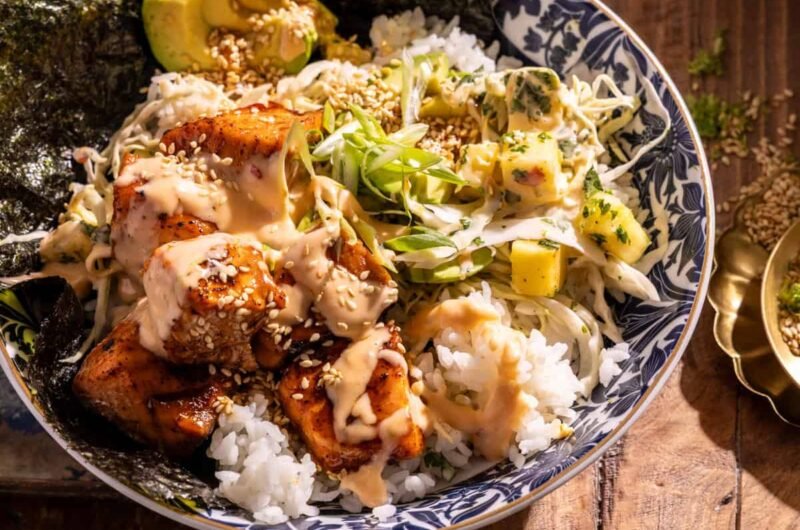 Bang Bang Salmon Bowls with Pineapple Slaw