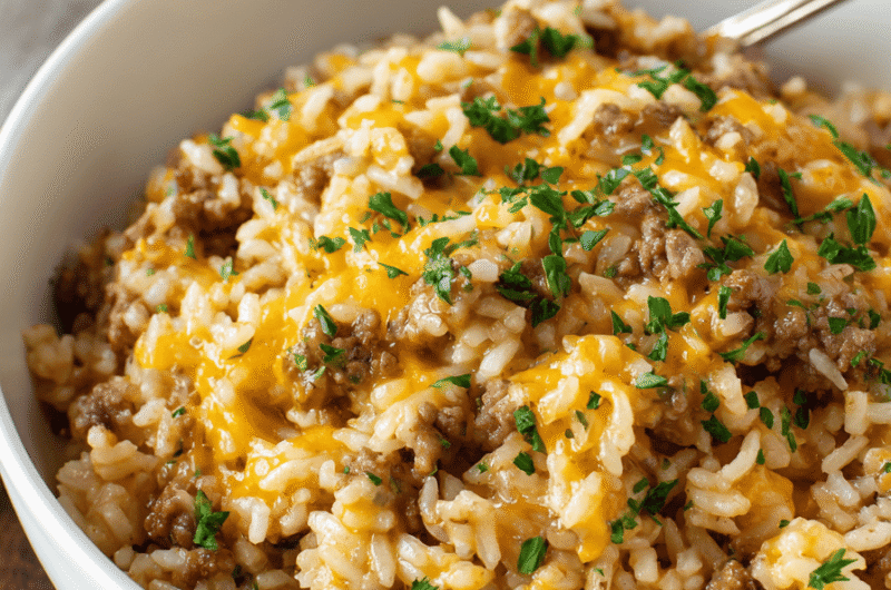 Cheesy Ground Beef and Rice Casserole