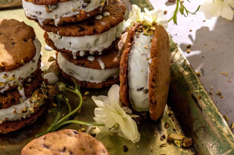 Pistachio Cookie Ice Cream Sandwiches