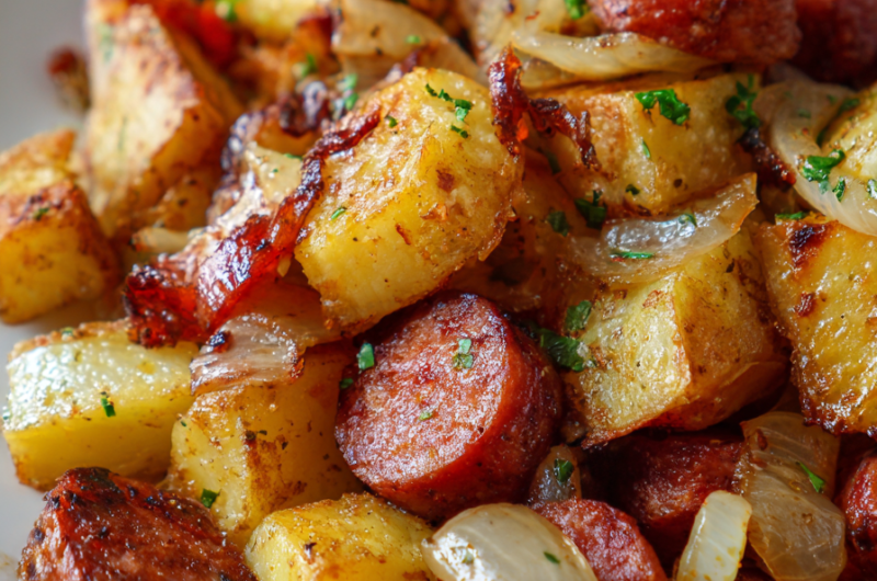 Fried Potatoes, Onions and Smoked Polish Sausage